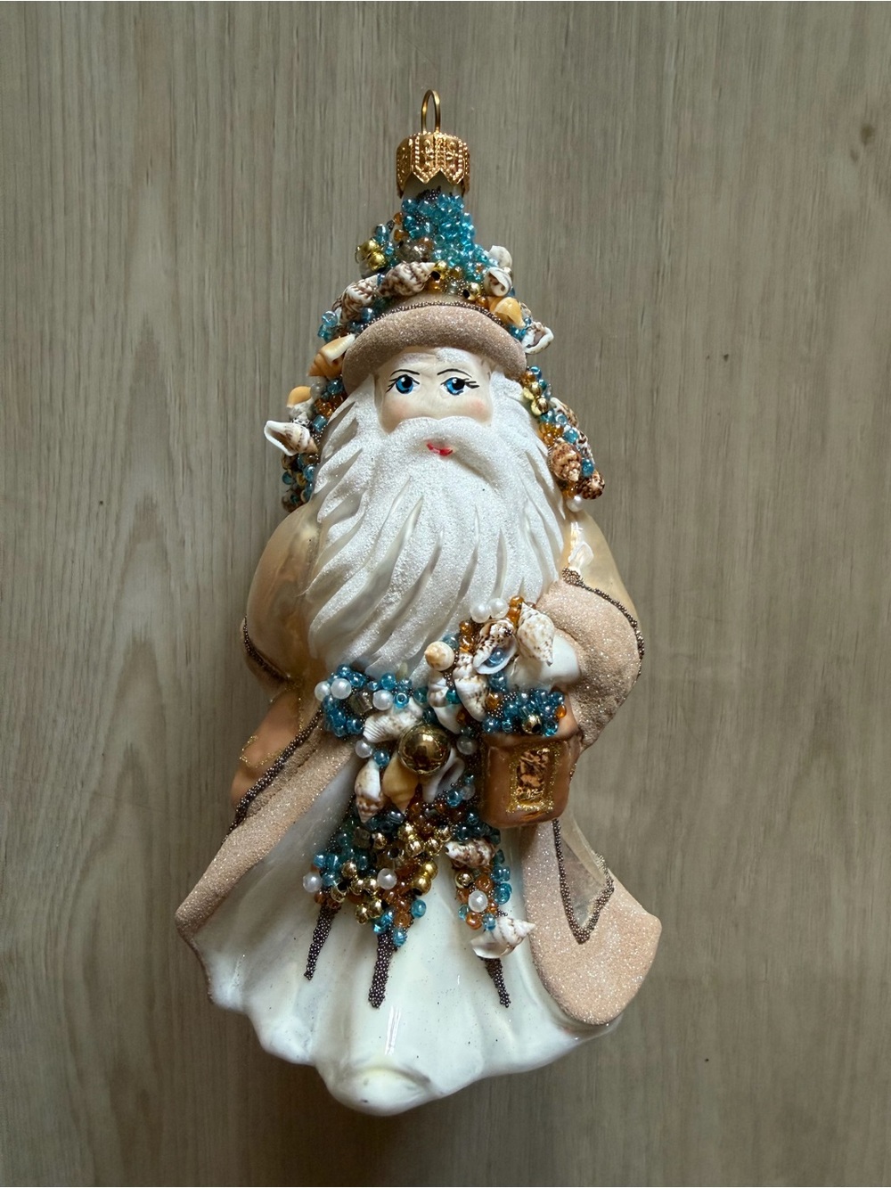 Vintage Coastal Beach Nautical Santa Claus Christmas Authentic Sea Shells Resin